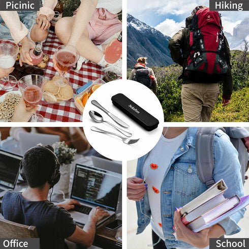 Travel Cutlery Set with Case Portable Silverware Utensils Set,4-pieces Stainless Steel Reusable Flatware Set Cutlery Set for Camping Picnic Hiking...