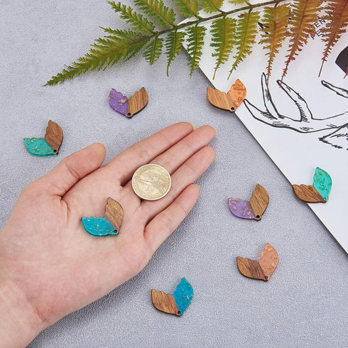 LiQunSweet 20 Pcs Transparent Resin & Walnut Wood Pendants with Gold Foil Fishtail for Jewelry Making DIY Crafts - 23x28mm...