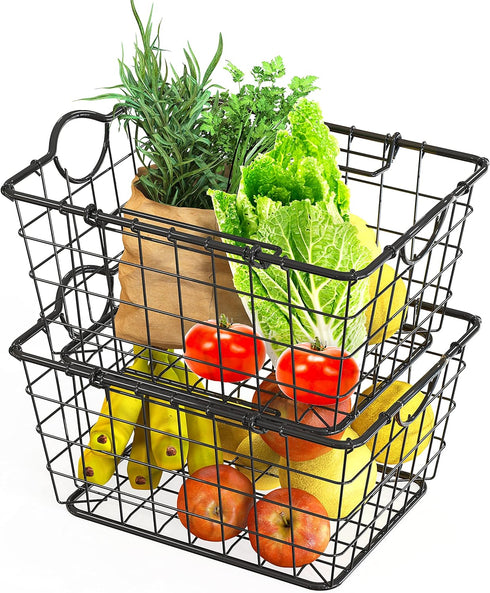 Simple Houseware 2 Pack Stackable Single Wire Basket, (11.5 x 15 x 7.5 in)...