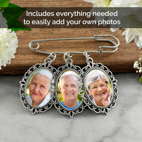 Wedding Boutonniere Photo Charm Bouquet Pin Lapel Mother of the Bride Groom with Photo Resizing Software...