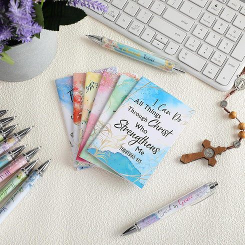 24 Pcs Christian Bulk Gifts for Women Bible Verse Pens Bible Notebooks Christian Gifts Set Scripture Ballpoint Pens Bible Quote Notepads Religious...