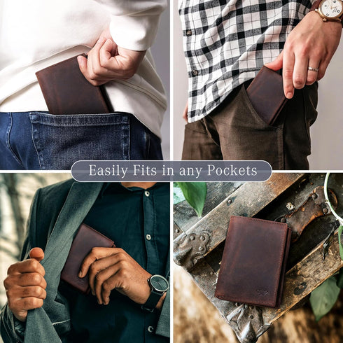 LUXEORIA Leather Wallet for Men, Handcrafted Genuine Leather Travel Wallet, Minimalist Mens Slim Trifold Wallet, Anti-Theft RFID Blocking Wallet f...