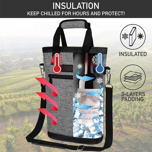 OPUX Two Bottle Wine Bag Carrier Tote, Insulated Leakproof 2 Bottle Wine Cooler Bag for Travel BYOB Picnic, Portable Wine Case, Gift for Men Women...