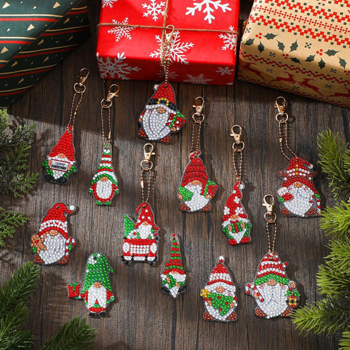 Tudomro 24 Pcs Christmas Diamond Painting Keychains Kit DIY Diamond Painting Ornaments Diamond Art Keychains Hanging 5D Key Ring Rhinestone Pendan...