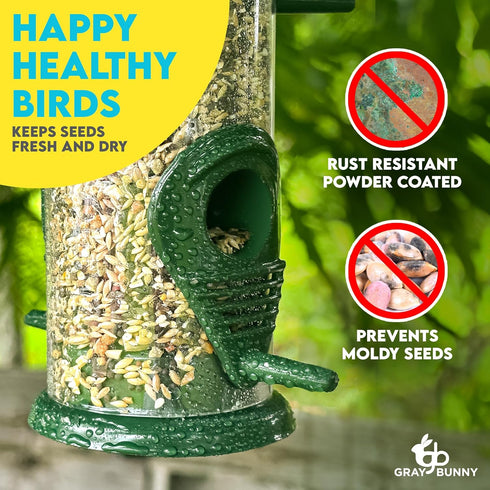 Gray Bunny Metal Bird Feeders for Outdoors Hanging, 6-Port Metal Bird Feeder Tube, Durable, Chew-Proof and Rust-Proof, 16 Inches...