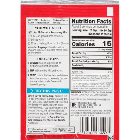 McCormick Taco Seasoning Mix, 1 Ounce (Pack of 12)...