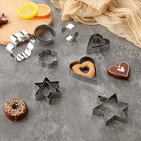 12Pcs Metal Biscuit Cutter Set Star Circle/Round Heart Flower Shaped Cookie Cutters for Food Small Stainless Steel Cookie Molds Cutter for Baking ...