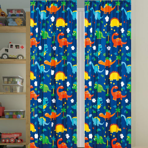 Sapphire Home Kids Window Curtain 2 Panel Sets - Toddler Curtains w/ 2 Rod Pockets & 2 Tiebacks - 38"x84" Kids Dinosaur Room Decor Boys - (Dinosau...