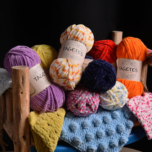 Tagetes Velvet Chenille Yarn (100 gr 132 yds x 2) 264 yds Baby Blanket Yarn, Amigurumi Yarn, Crochet and Knitting Yarn, Super Bulky, Soft, Chunky ...