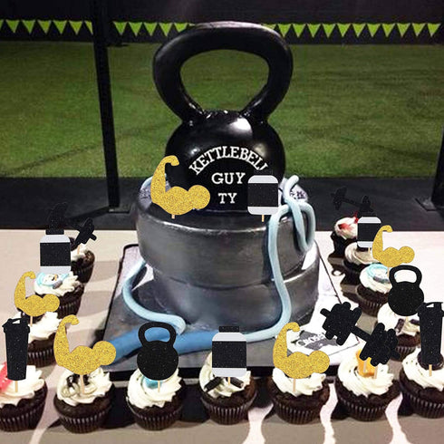 Glitter Gym Theme Cupcake Toppers Weight Lifting Cupcake Toppers for Cross Fit Party, Fitness Themed Birthday Party Supplies...
