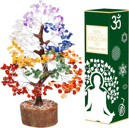 Crocon Seven Chakra Gemstone Tree Feng Shui Figurine Money Bonsai Good Luck Reiki Healing Crystals Balancing Decoration Ornament Sculpture Wealth ...