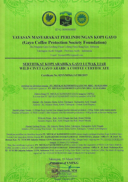 Wallacea Coffee Certified Wild Kopi Luwak Coffee Beans, Civet Coffee, Kopi Luwak From Gayo Sumatra Indonesia, coffee beans (8.8 oz)...