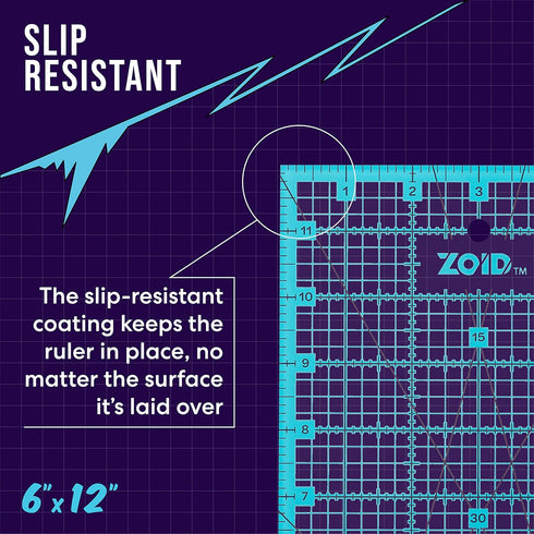 Zoid 6-1/2" X 12" Acrylic Ruler, Reversible Ruler for Measuring, Quilting Ruler, Slip-Resistant Ruler, Clear...