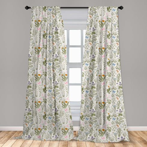 Ambesonne Floral Curtains, Vintage Garden Plants Herbs Flowers Botanical Classic Design Art, Window Treatments 2 Panel Set for Living Room Bedroom...