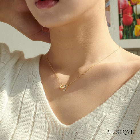 Dainty Double Heart Necklace for Women Gilrs • 14K Gold Plated Mom and Daughter Necklaces • Linked Two Heart Pendant Non Tarnish Choker Jewelry [H...