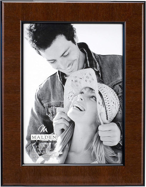 Malden International Designs Burl Wood Walnut Wooden Picture Frame with Black Border, 5x7, Walnut...