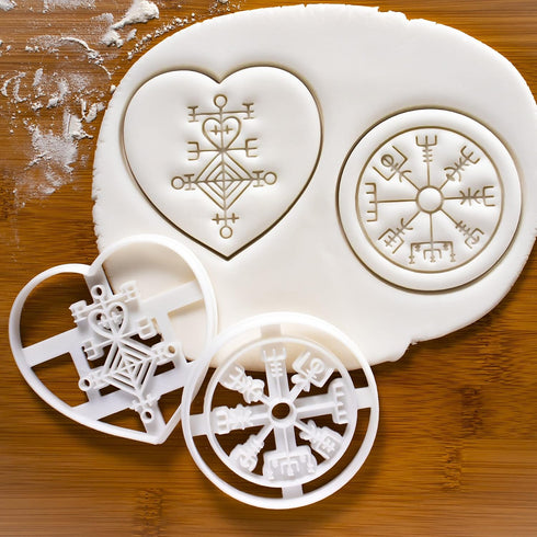 Set of 2 Icelandic Magical Stave cookie cutters (Designs: Love Charm Astarstafur & Runic Compass Vegvisir), 2 pieces - Bakerlogy...