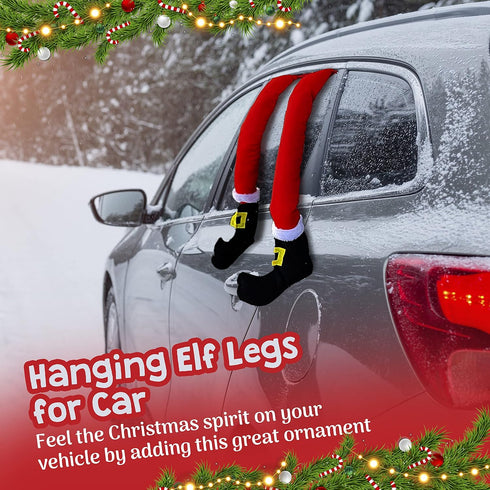 2 Pack Elf Christmas Decorations for Your Vehicle or Fireplace - Hanging Elf Legs for Car Perfect for Holiday Cheer. One Santa Legs and One Elf Le...