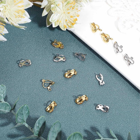 SUNNYCLUE 1 Box 40Pcs 2 Colors Clip-on Earring Converters Stainless Steel Clip on Earrings Clip on Earring Components Gold Silver Dangle Earring C...