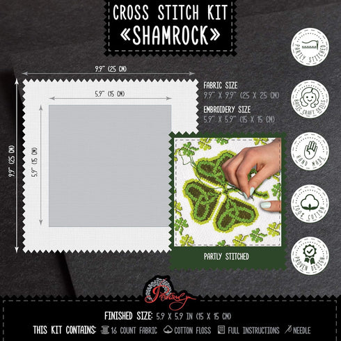 Irish Cross Stitch Kit 'Shamrock' - Symbol of Ireland Clover Embroidery - DIY Handmade Gift...
