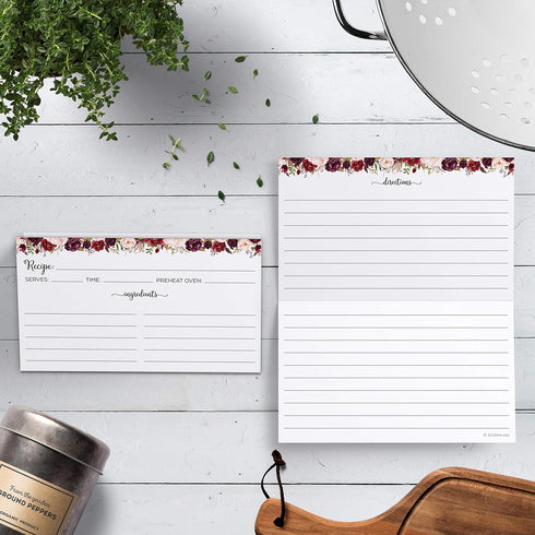 321Done Folding Recipe Cards (Set of 50) Floral Roses on White, From the Kitchen Of - Folds to 3x5 from 6x5 - Retro Vintage Wedding Baby Bridal Sh...