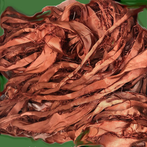 Super Bulky Recycled Sari Silk Ribbon Yarn in Rust | 50 GMS - 30 Yards | Duppioni Silk Ribbon | Ribbon for Crafts, Rug Making, Jewelry Making, Nec...