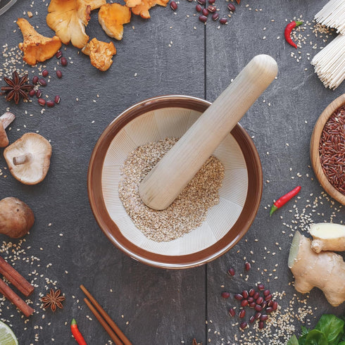 Helen’s Asian Kitchen Suribachi Set, Ceramic Mortar Bowl with Wooden Pestle...