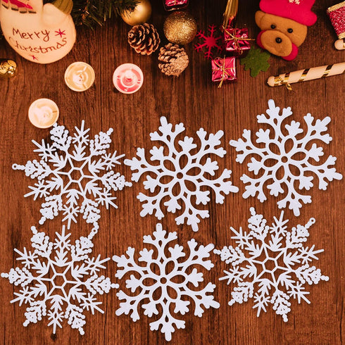 White Snowflake Ornaments, 6 Pack Large Plastic Snowflake Decorations for Christmas Tree, Winter Wonderland...