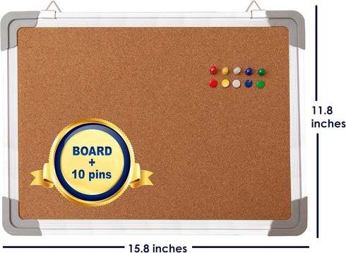 Cork Board Set - Bulletin Corkboard 16 x 12 inch Framed with 10 Thumb Tacks - Small Wall Hanging Message Memo Pin Tackboard Organizer for Home, Of...