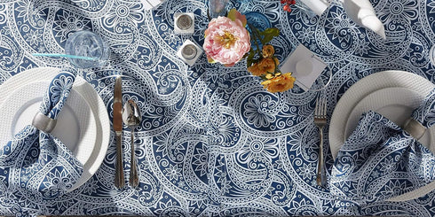 DII Paisley Outdoor Tabletop Collection, Water Resistant, Tablecloth, 60" (Round), Blue...