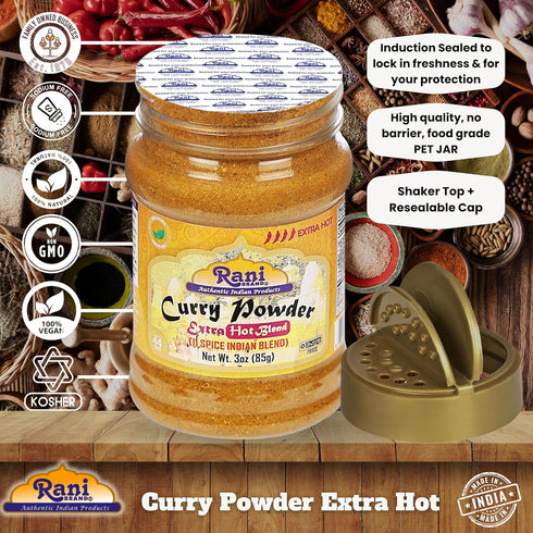 Rani Curry Powder EXTRA HOT (11-Spice Authentic Indian Blend) 3oz (85g) PET Jar ~ All Natural | Salt-Free | Vegan | No Colors | Gluten Friendly | ...
