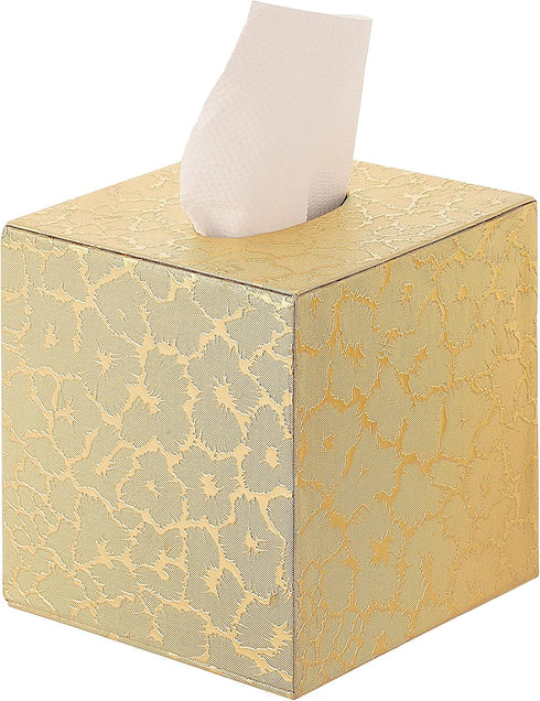 S Forever Home Decor Cube Tissue Box Holders PU Leather Square Tissue Box Cover (Gold Lightning)...