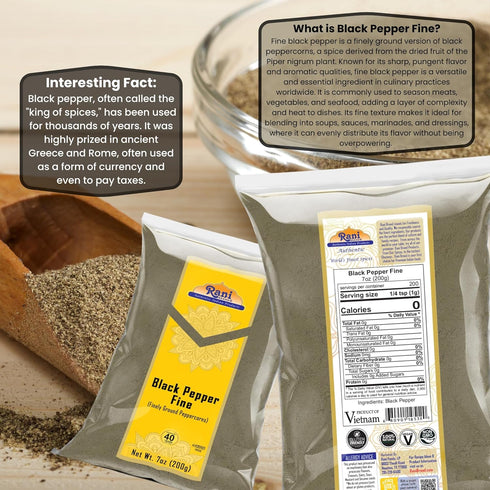 Rani Black Pepper Fine Powder 80 Mesh 7oz (200g) ~ All Natural | Vegan | Gluten Friendly | NON-GMO | Kosher | Product of Vietnam...
