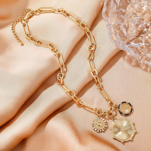 Sun Heart Charm Choker Necklace for Women Men,18k Gold Plated With Zircons Inlaid Pendants,Thick Chunky Paperclip Chain Hip Hop Necklace Unisex Je...