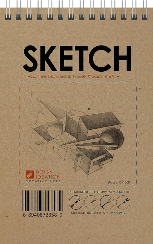 Design Ideation Sketch. Wire Bound Sketchbook. Top Spine. Multi-Media. (5.5" x 8.5") WB-50100-TS. (1 Book)...