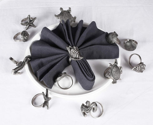 Silver Napkin Rings-12-Piece Set of Premium 100% Metal, Rust-Resistant Tabletop Décor - Antique Coastal Sea Shell Napkin Holdersfor Family Dinner,...
