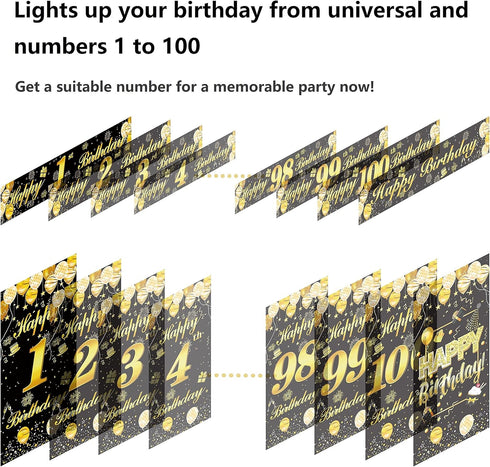 IMISI Happy Birthday Door Banner & Backdrop, Black & Gold, Size 6.16 x 3.15 ft & 6.9 x 1.47 ft, Foldable, Lightweight, Indoor Use, Birthday Occasi...