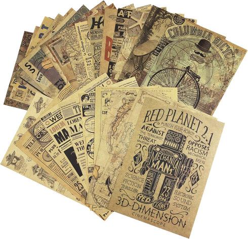 Vintage Handmade Kraft Scrapbook Paper 30 Sheets by CATaireen 5.8in*8.2in Junk Journal Decoupage Craft (NO Repetition NO Sticker)...