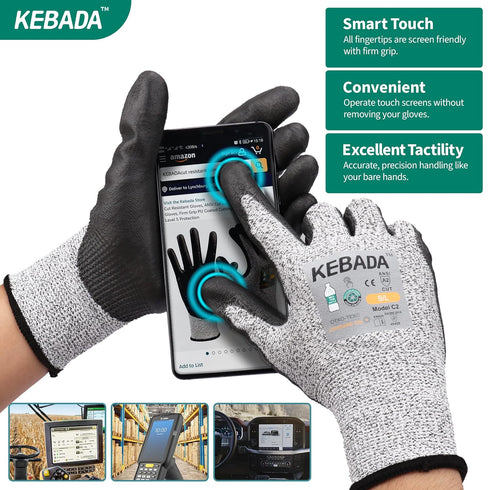 Cut Resistant Gloves, ANSI A2 Cutting Gloves, PU Coated Anti Cut Gloves C2, Touchscreen, Multi-Purpose, 1 Pair, Medium...