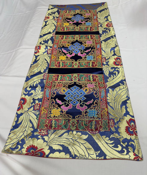 Tibetan Blue Endless Knot Silk Brocade Table Runner/Shrine Cover/Altar Cloth/Table Cover...