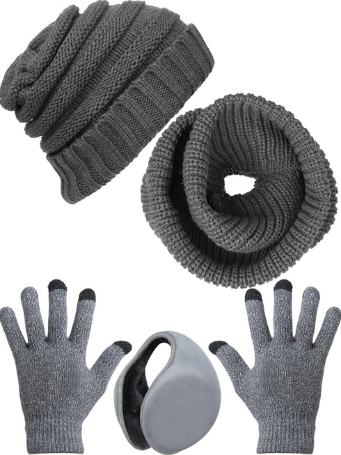 Winter Warm Knitted Scarf Beanie Hat Gloves and Earmuff Set for Men and Women's Soft Stretch Hat Scarf Mitten and Earmuff Set...