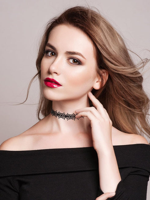 Mudder Choker Necklace Black Choker Lace Choker Gothic Necklace for Women Girls, Black, 6 Pieces...