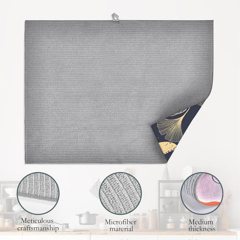 Ginkgo Leaves Dish Drying Rack Mat for Kitchen Counter,Dragonfly Butterfly Dish Drying Pad Absorbent Reversible Microfiber Protector for Coffee Ba...