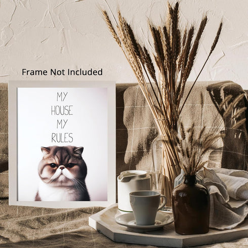 Posterizer 1 pcs-My House My Rules-Funny Art for cat lovers-Comedy Art-Art for Animal Lovers-Decor for Home & Office- UNFRAMED Wall Art...