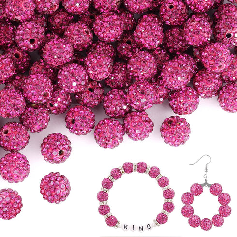 150 pcs 10mm Rhinestone Beads for Crafting, Fuchsia Shiny Round Shamballa Disco Beads Bulk, Fancy Sparkle Crystal Clay Bead for Necklace Bracelet ...