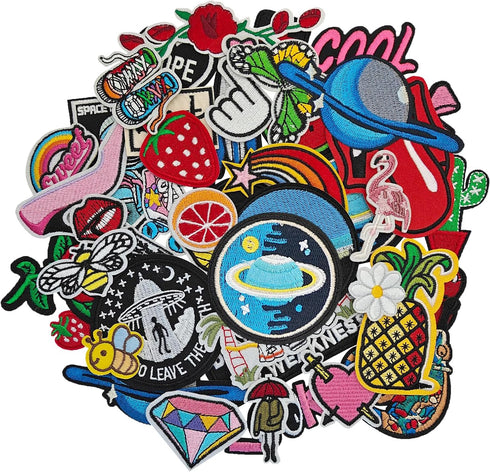 40Pcs Iron on Patches Variety Pack, Large Embroidered Applique Iron on Patch for Clothes, Hats, Jeans, Backpacks, Etc...