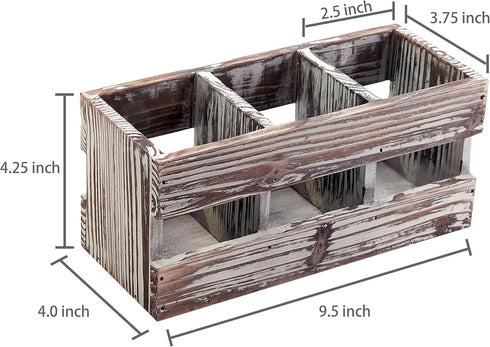 MyGift 3-Compartment Torched Solid Wood Desktop Office Supplies Caddy Pen Pencil Cup Holder Desk Organizer, Makeup Brush Art and Paint Brush Holde...