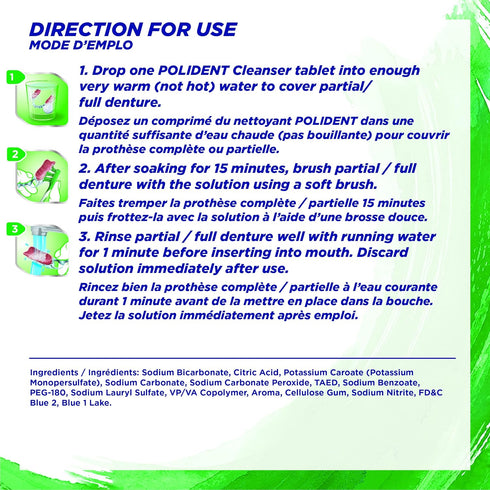 Polident Partials Denture Cleaning Tablets, Triple Fresh Mint, 84 Count, White...