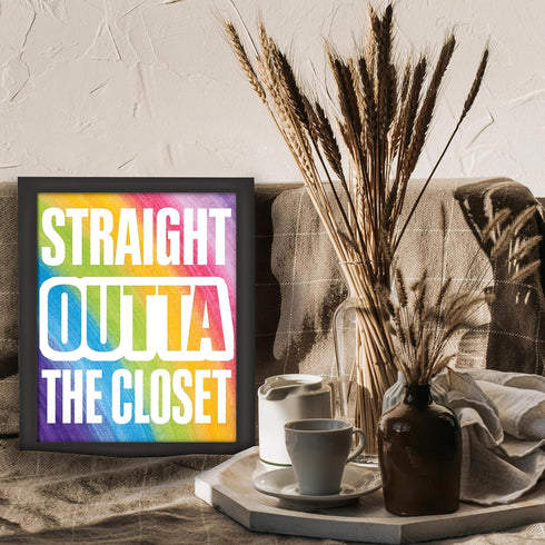Posterizer 1 pcs-straight outa closet-fun rainbow colorful poster-Gay & LGBTQ Art-Typography Art-Gift for LGBTQ, Queer, Gay, Bi, Lesbian- UNFRAMED...