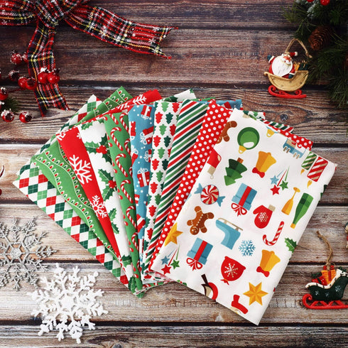 10 Pieces Christmas Cotton Fabric Squares Precut Quilting Fabric Patchwork Christmas Snowflake Print Red Green Fabric for Xmas Sewing Crafting DIY...